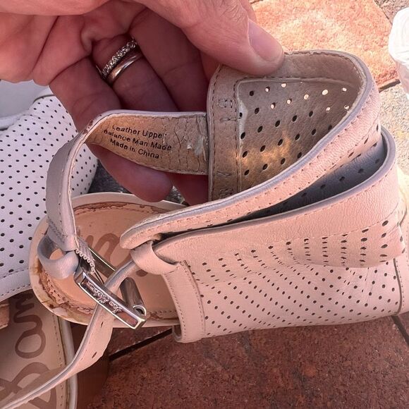 Sam Edelman Emmie Gray Nude Perforated Leather Heeled Sandal Open Toe Size 8 - Picture 8 of 9